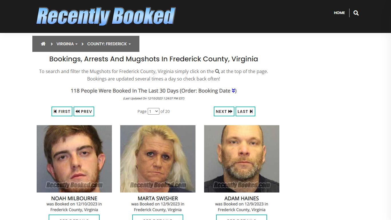 Bookings, Arrests and Mugshots in Frederick County, Virginia