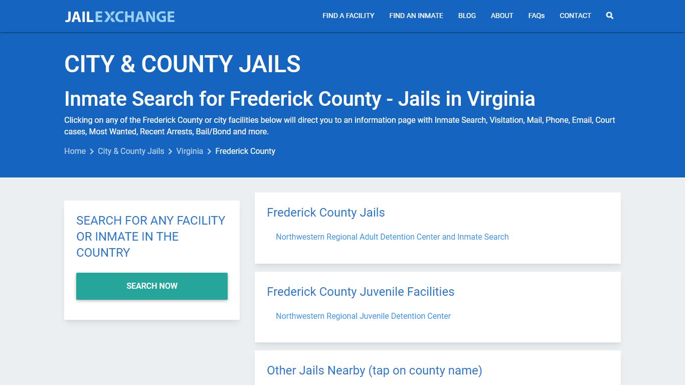 Inmate Search for Frederick County | Jails in Virginia - Jail Exchange