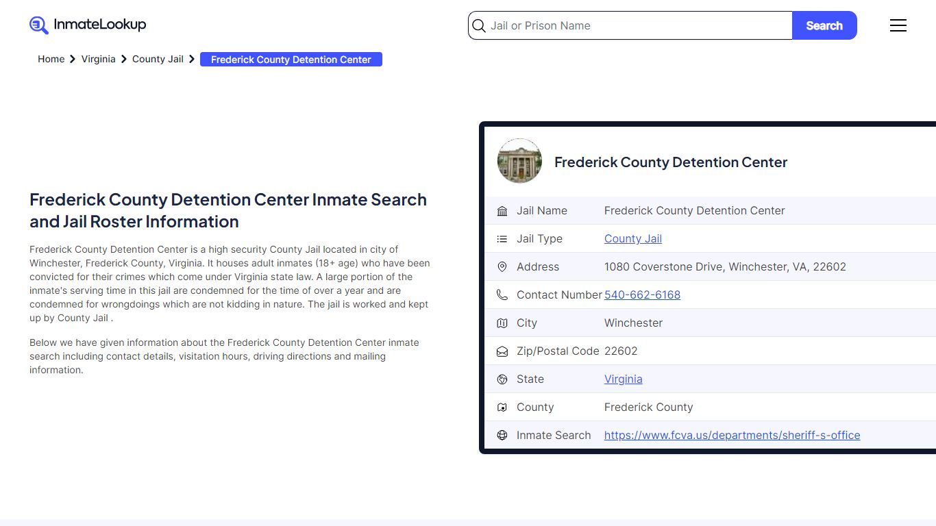 Frederick County Detention Center Inmate Search and Jail Roster Information